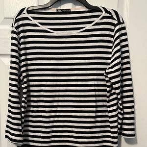 Zara Black and White Stripe 3/4 length Tee
